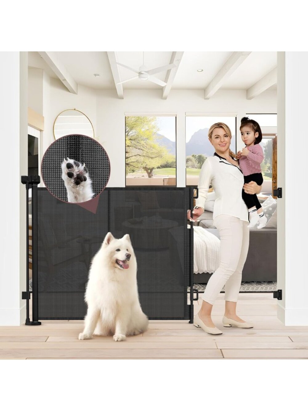 Extra Tall 41" Retractable Baby & Dog Gate - 55" Wide, Indoor/Outdoor, Black